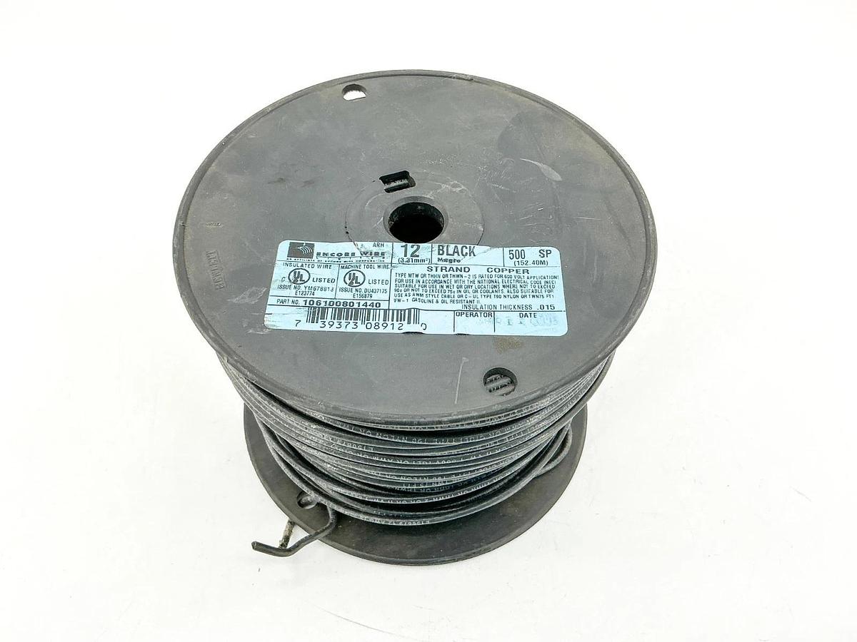 New Encore Wire 106100801440 12AWG Machine Tool Wire Strand Copper Black 375+ft