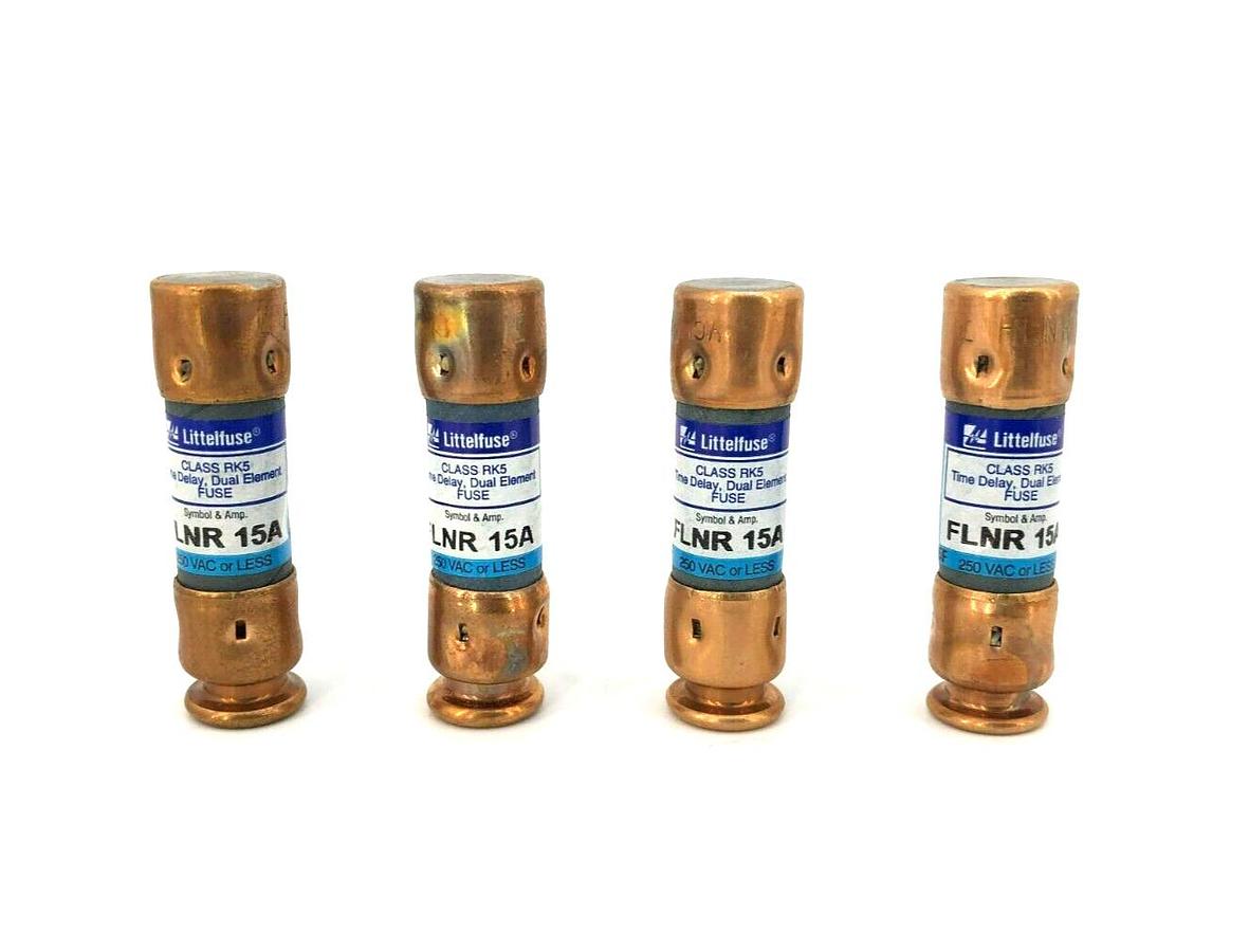 Lot of 4 New Littelfuse FLNR 15A Time Delay Fuses, 250VAC