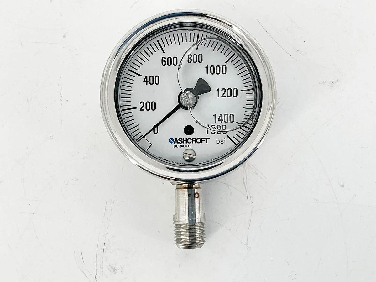New Ashcroft 25-1009-SWL-02L-1500# Pressure Gauge 2-1/2" 1500PSI 316 Tube