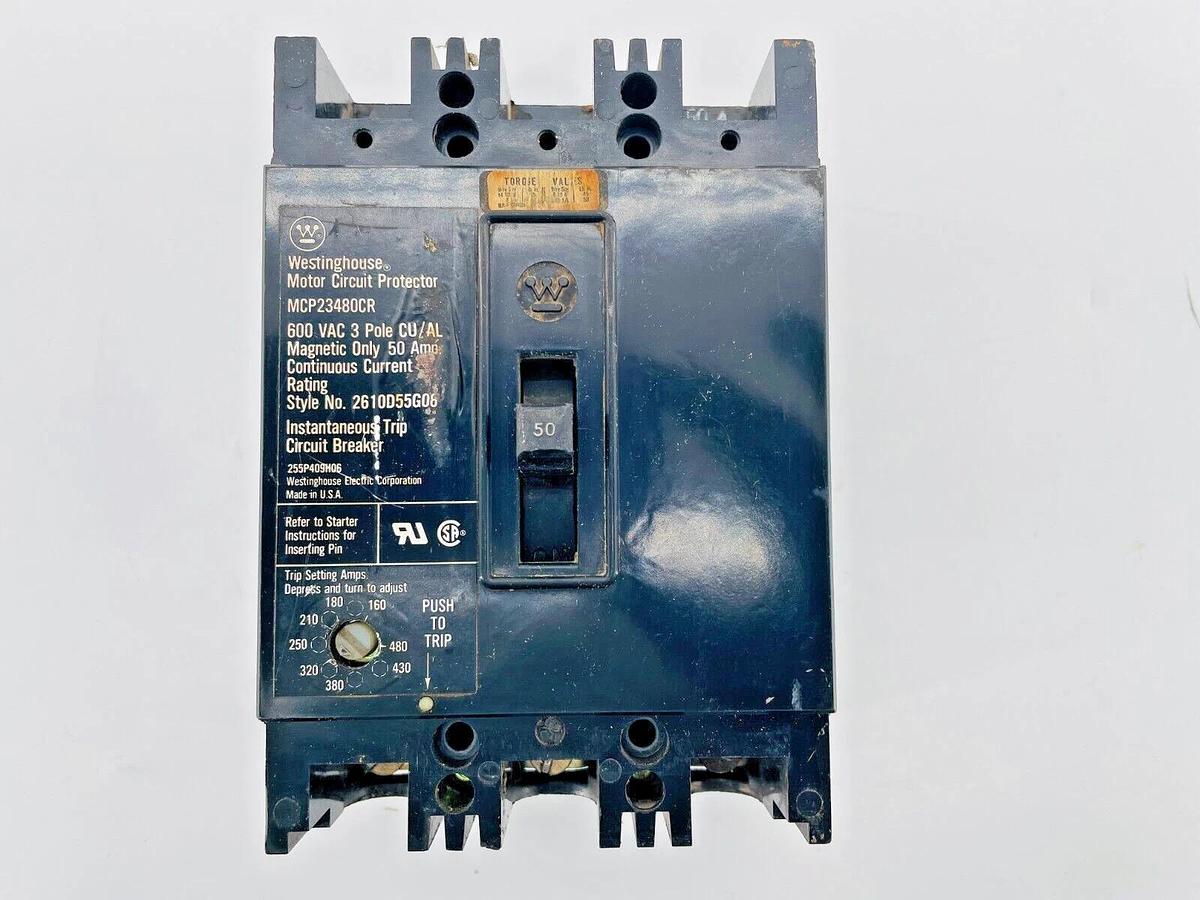 Used Westinghouse MCP23480CR Circuit Breaker Motor Protector 600VAC 3P 50A