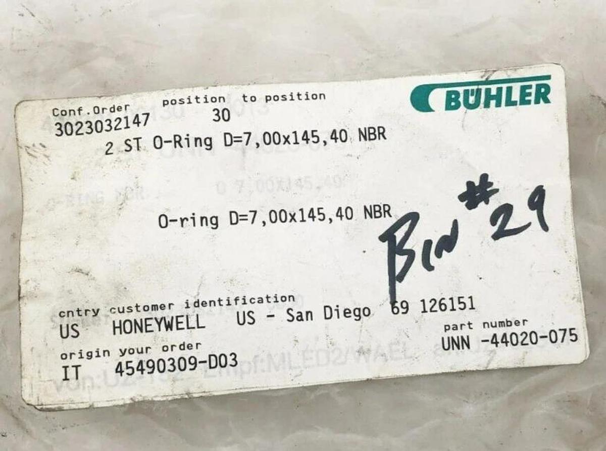 Lot of 2 New Buhler UNN-44020-075 O-Rings 7.00X145.40 NBR
