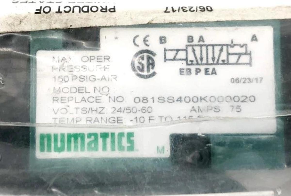 New Numatics 081SS400K000020 Solenoid Valve 1/8" NPTF 24VAC MK8 Series