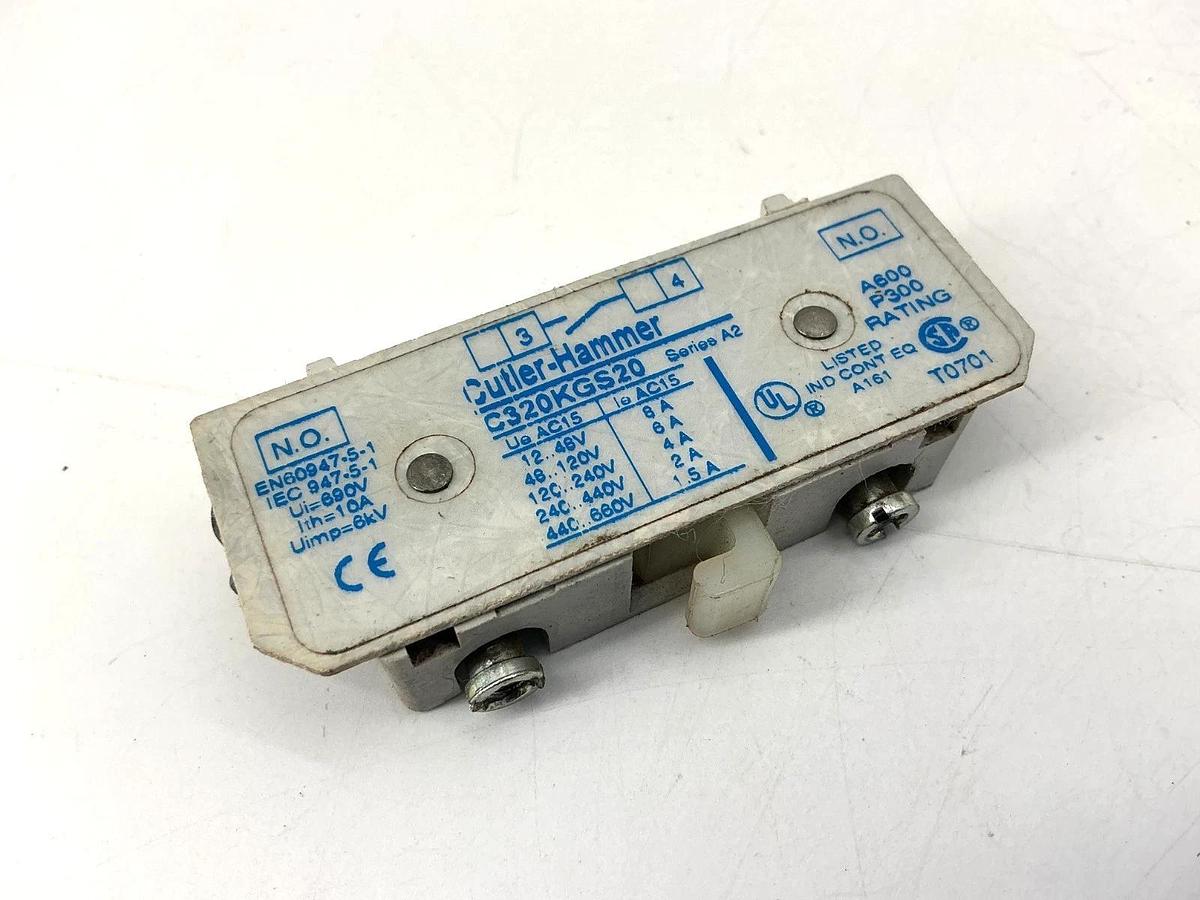 Used Cutler-Hammer C320KGS20 Ser A2 Auxiliary Contact Block 1NO 10A 600VAC