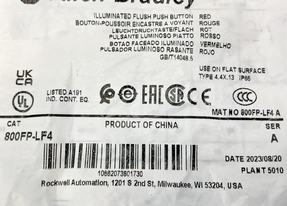 Lot of 2 New Allen Bradley 800FP-LF4 Ser A Illuminated Flush Push Button Red