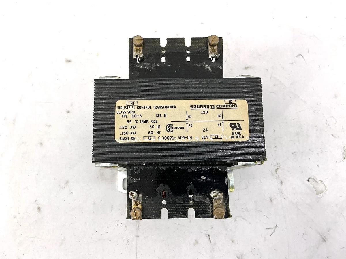 New Square D 9070EO-3 Control Circuit Transformer .15kVA Pri. 120V Sec. 24V