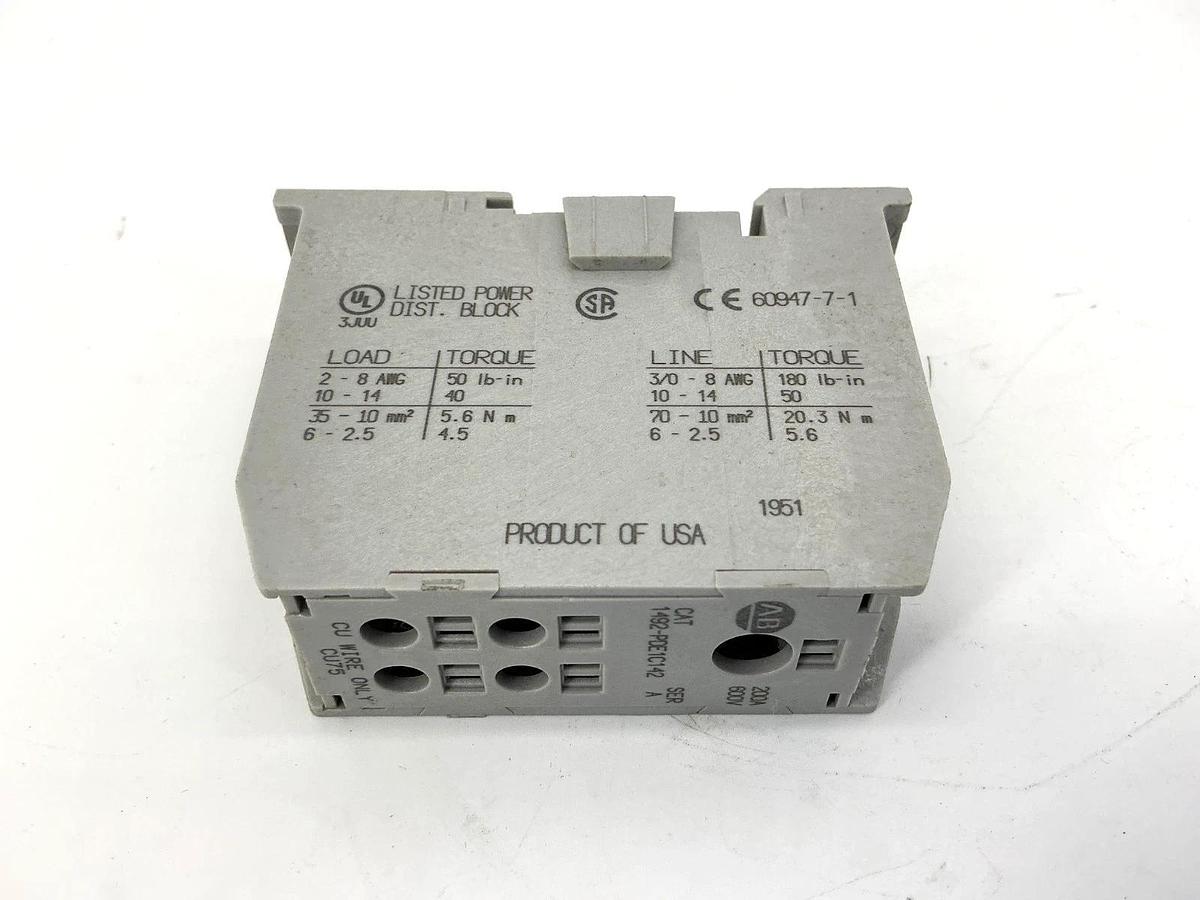 Used Allen Bradley 1492-PDE1C142 Ser A Enclosed Power Distribution Block 1P 200A 600V