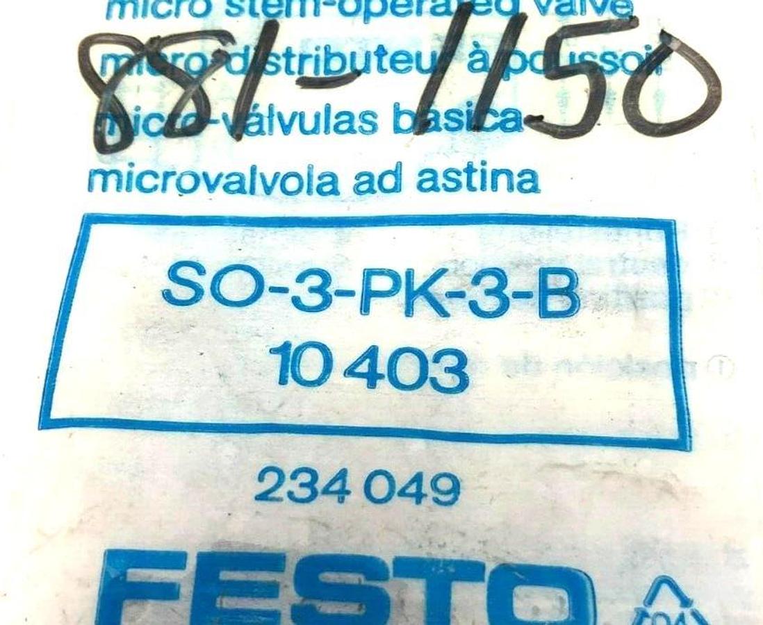 New Festo SO-3-PK-3-B Air Switch 1.8mm 3/2 Open 0.95 to 8 BAR 10403