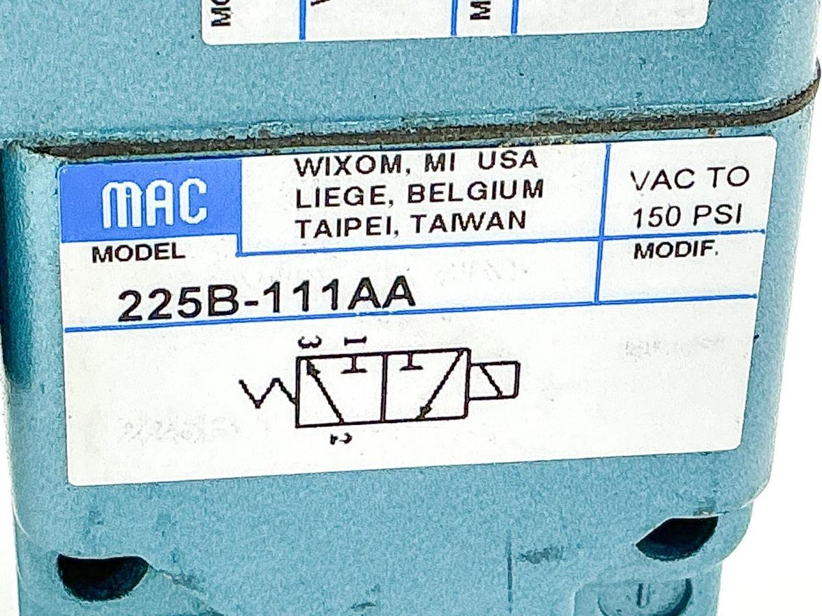 New Mac Valves 225B-111AA Solenoid Valve 110/120V 15W 150PSI - No Box