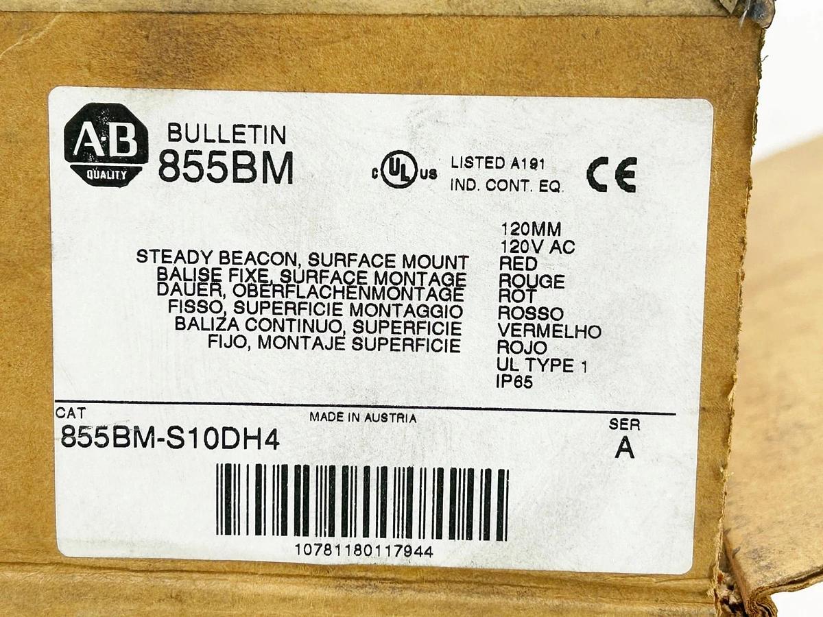 New Allen Bradley 855BM-S10DH4 Round 120MM Beacon Light 120V Red Ser.A