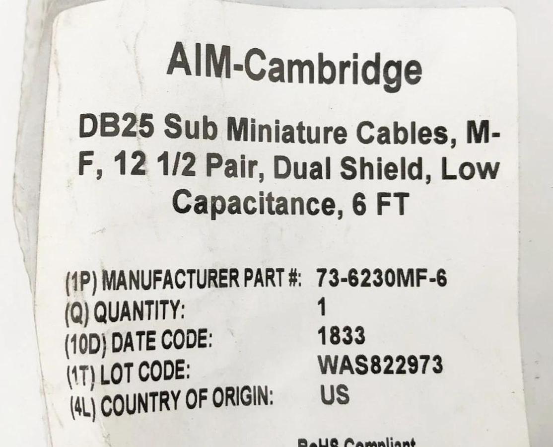 New AIM-Cambridge Cinch 73-6230MF-6 DB25 Sub Mini Cable M-F 6FT.
