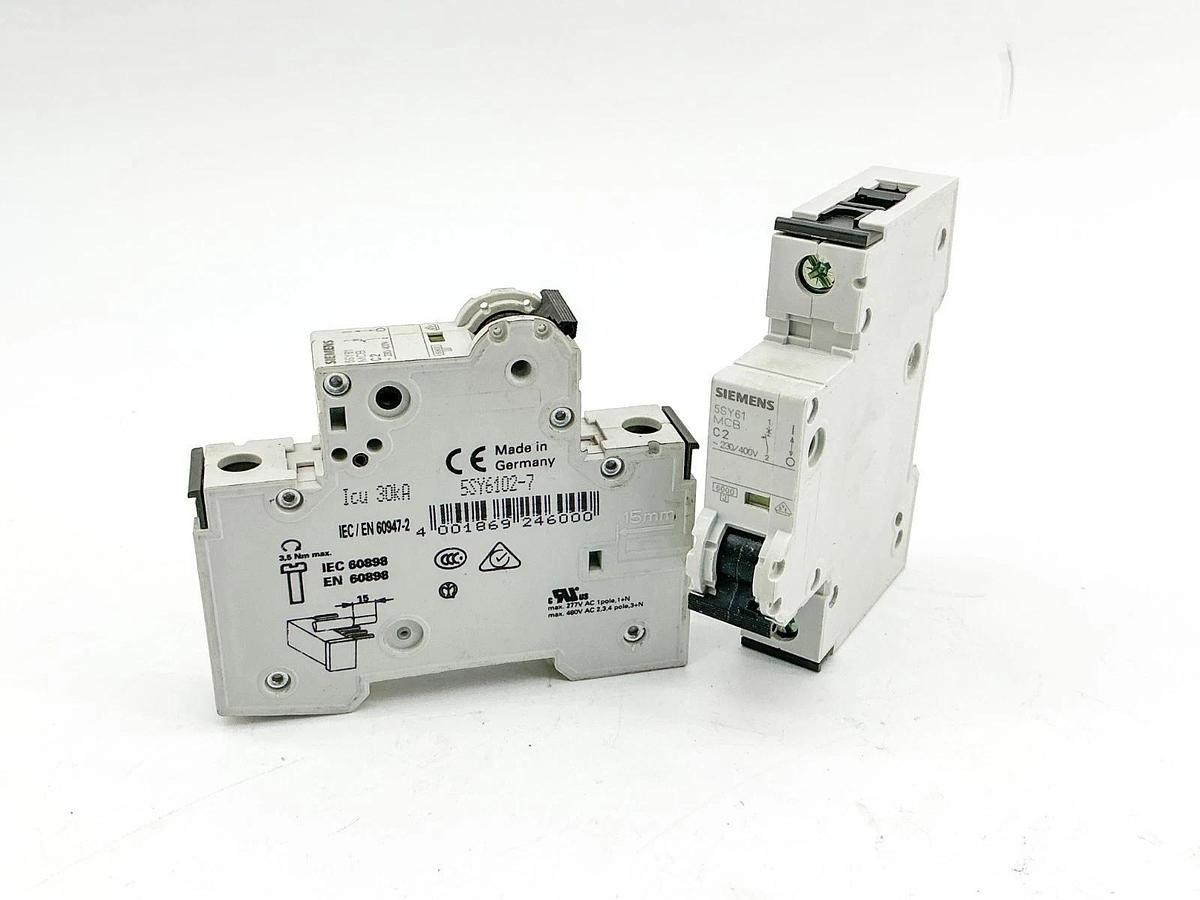 New Lot of 2 Siemens 5SY6102-7 Mini Circuit Breaker 230/400V 1P - No Box