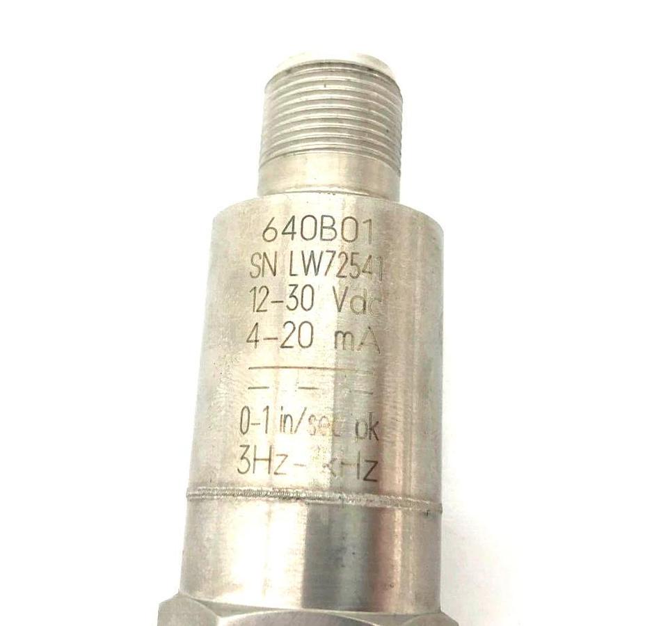 Used IMI 640B01 Industrial Vibration Sensor 4-20 MA Output 0-1 in/sec PK 3-1kHz