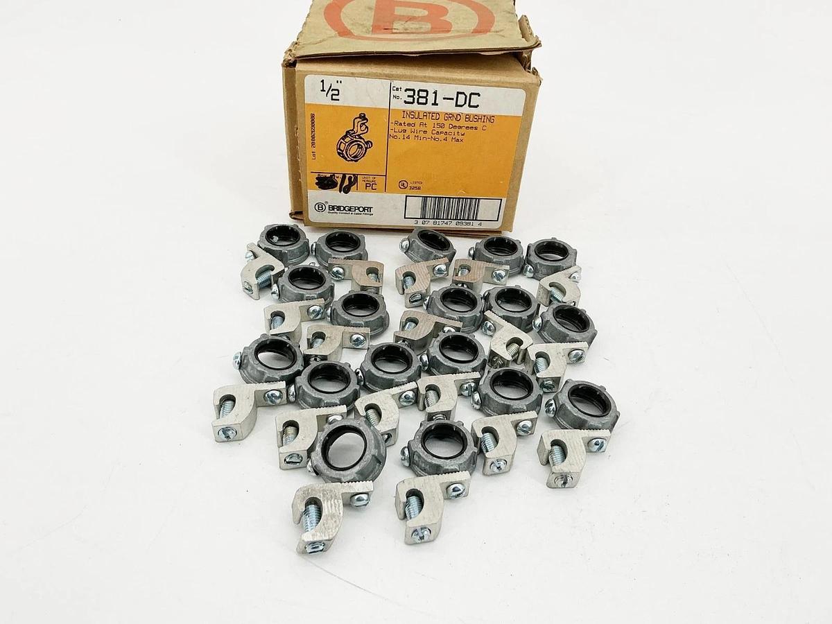 New Lot of 18 Bridgeport 381-DC Insulated GRND Bushing 1/2" Rated at 150 Deg