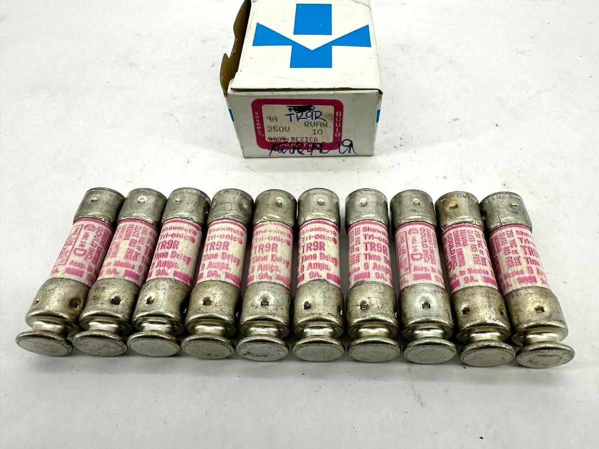 Lot of 10 New Gould Shawmut TR9R Tri-Onic Time Delay Class RK5 Fuse 9A 250V