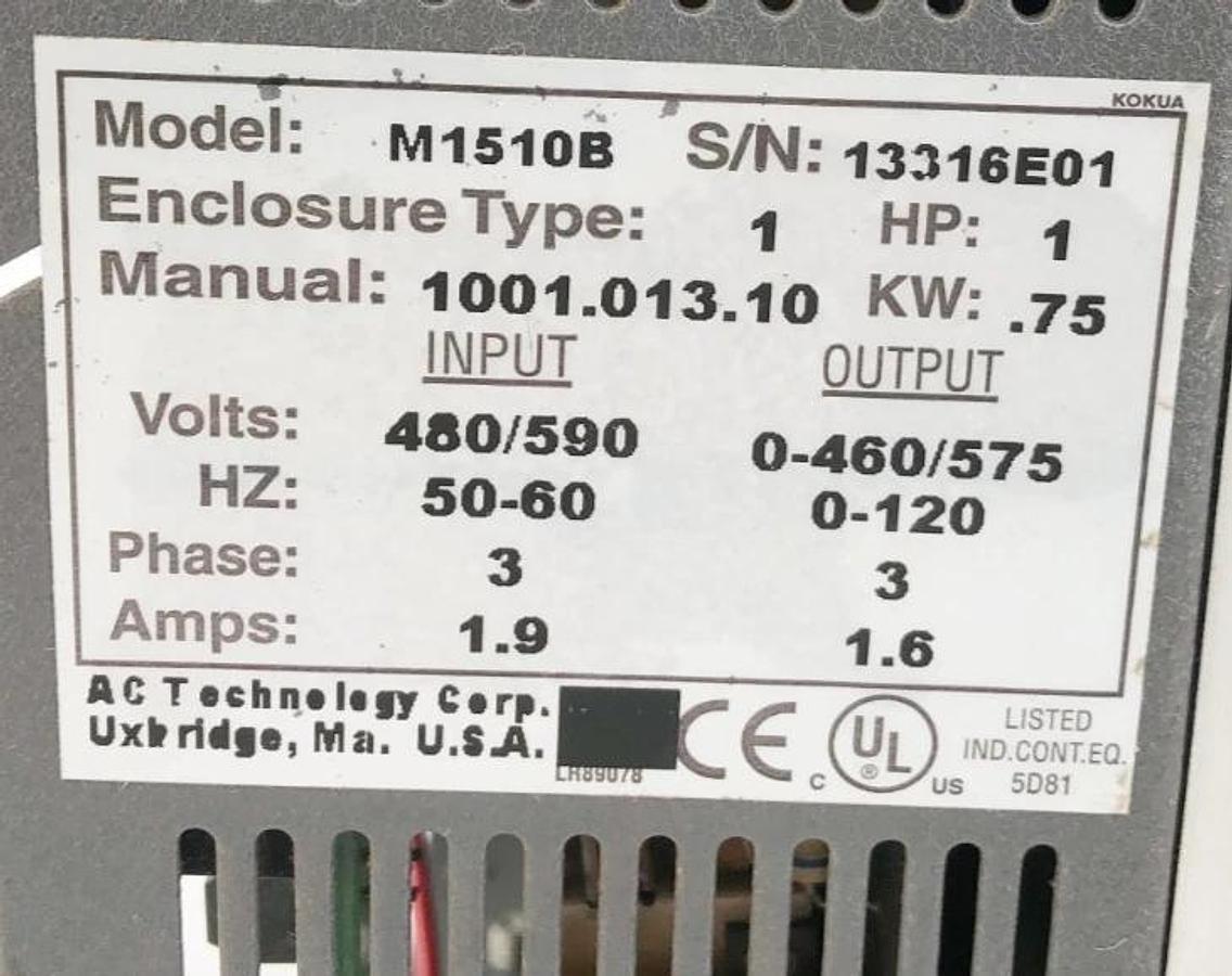 Used AC Tech M1510B Inverter Drive 1HP 480/590V Input 0-460/575V Out (For Parts Only)