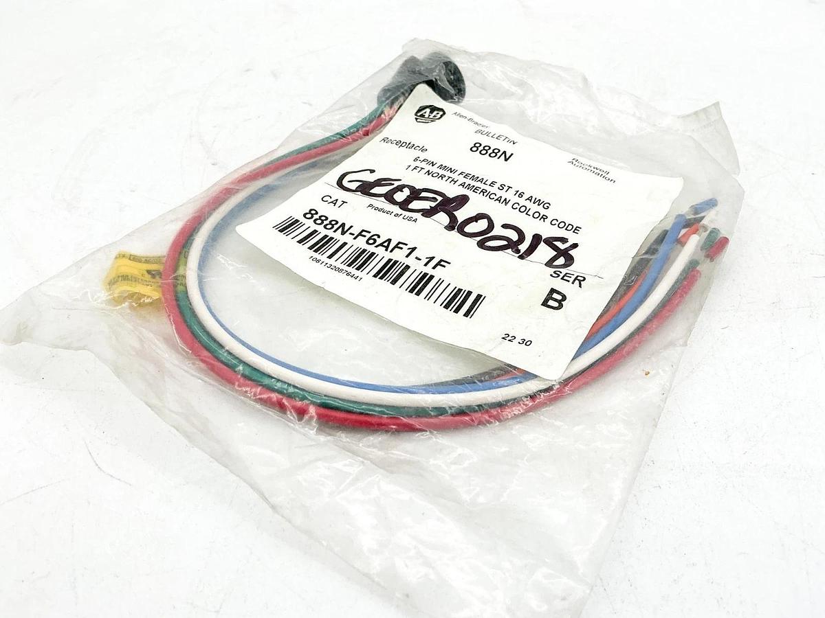 New Allen Bradley 888N-F6AF1-1F 6Pin Mini Female Receptacle 16AWG Ser.B