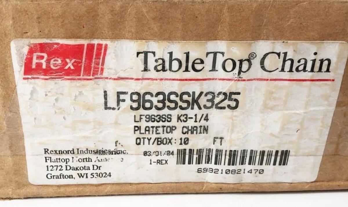 New Rexnord LF963SSK325 TableTop Chain 4 FT. LF963SS K3-1/4