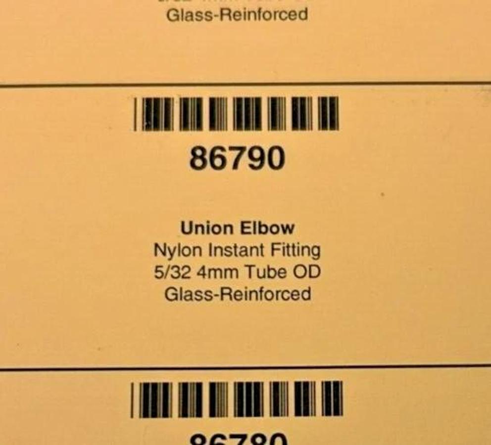 Lot of 5 New Lawson 86780 Unions, 5/32" Tube OD, Glass Reinforced Nylon