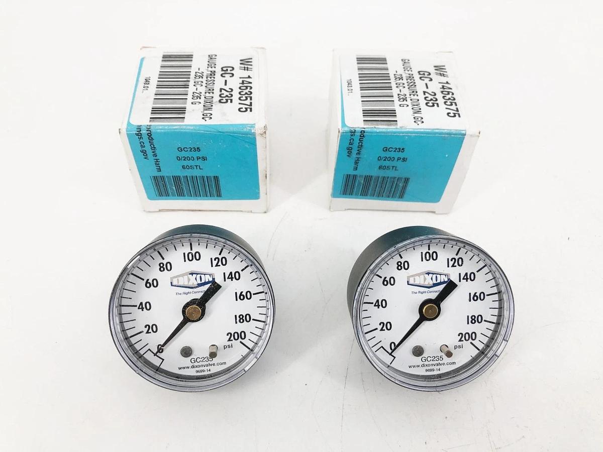 Lot of 2 New Dixon GC235 Dry Gauge 0-200psi 2" Face 1/4" Back Mount