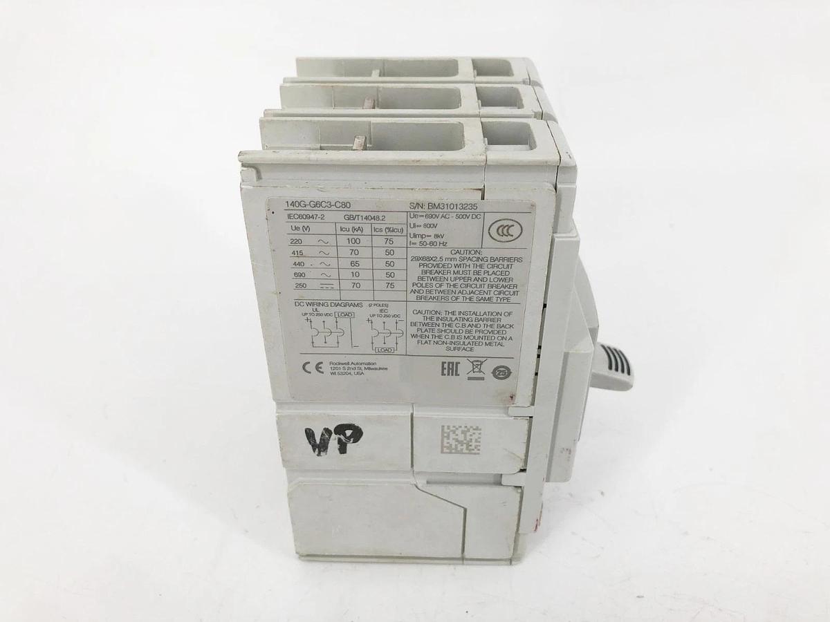 Used Allen Bradley 140G-G6C3-C80 Circuit Breaker 80A 3P 480V