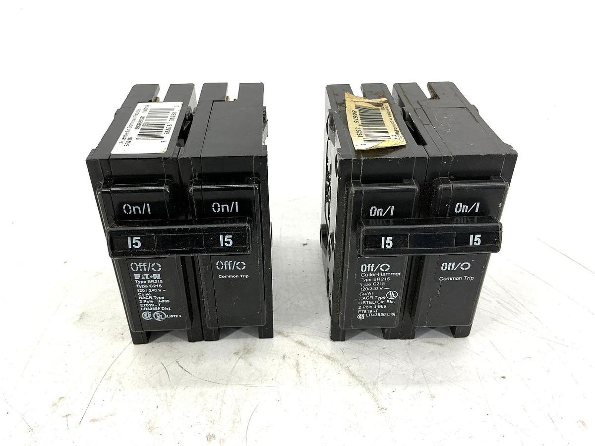 Used Lot of 2 Eaton Cutler-Hammer BR215 Circuit Breaker Type C215 2-Pole 15A 120/240V