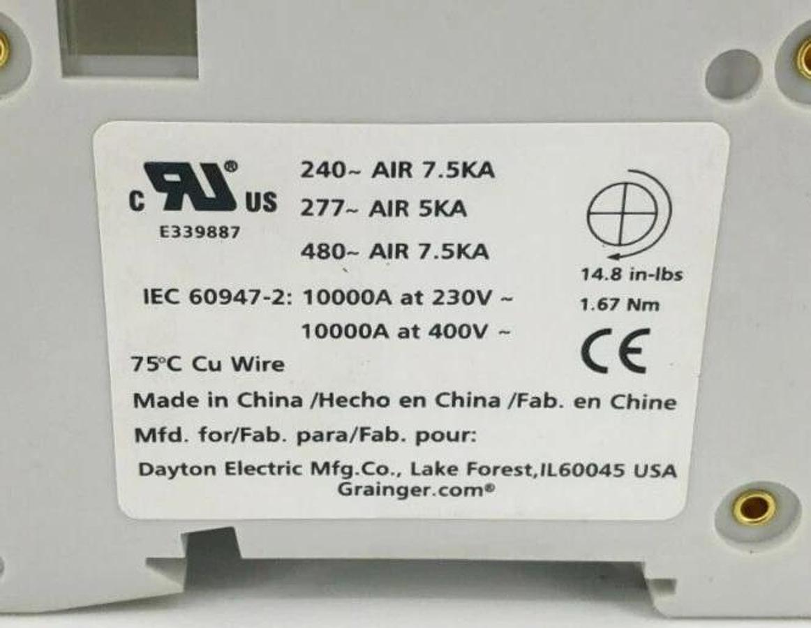 New Dayton 5ZVF9 Circuit Breaker 480V 16A 3 Pole