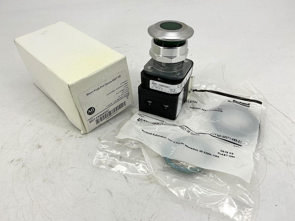 New Allen Bradley 800T-FXQH2GA7 Ser U Push-Pull Device 2Pos Green LED 12-130V