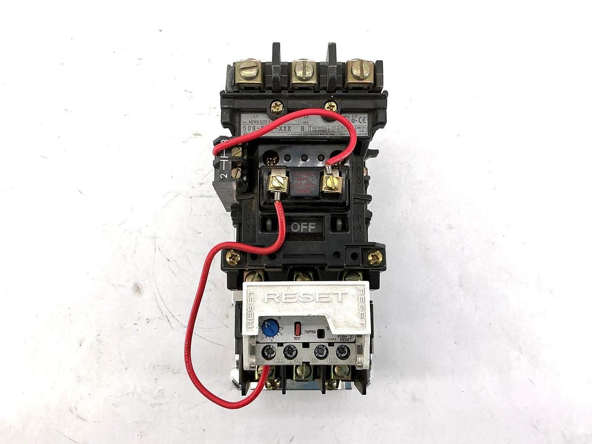 Used Allen Bradley 509-BOD-A2GA Starter 5.7-18A w/ 595-A Aux Contact 115-120V 60HZ