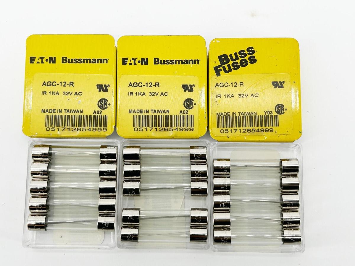 New Lot of 15 Bussmann AGC-12-R Tube Fuse 12A 32V