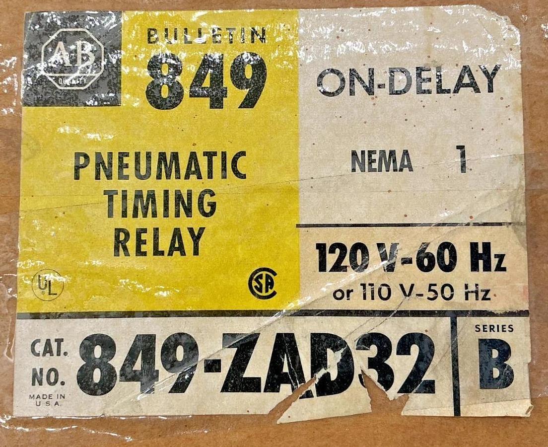 New Allen Bradley 849-ZAD32 Ser B Pneumatic Timing Relay 110/120V 50/60HZ
