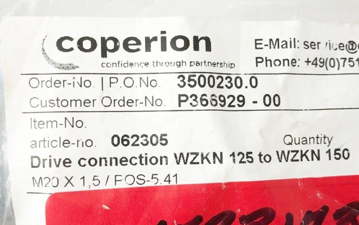 New Coperion 062305 Drive Connection WZKN 125 to WZKN 150 - No Box