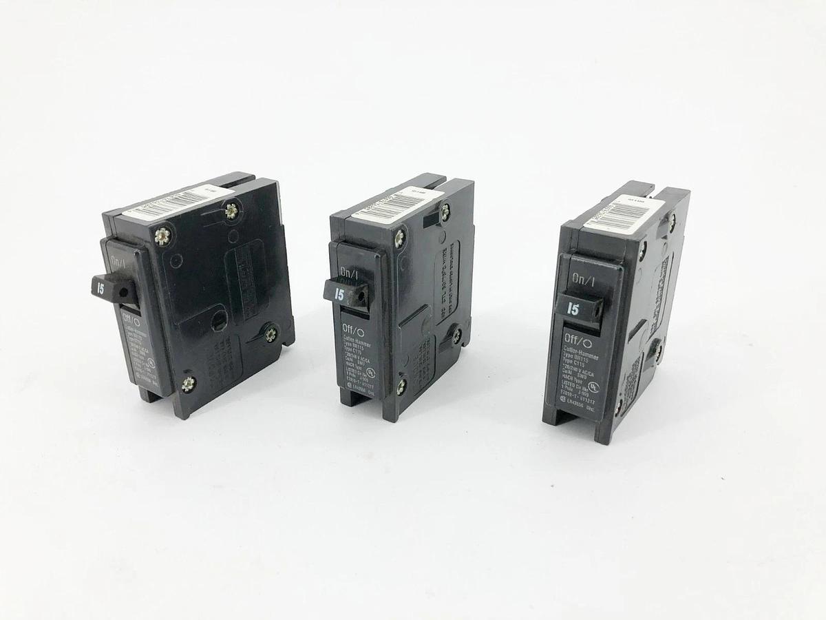 Lot of 3 New Eaton BR115 Circuit Breakers 15A 120V 1 Pole