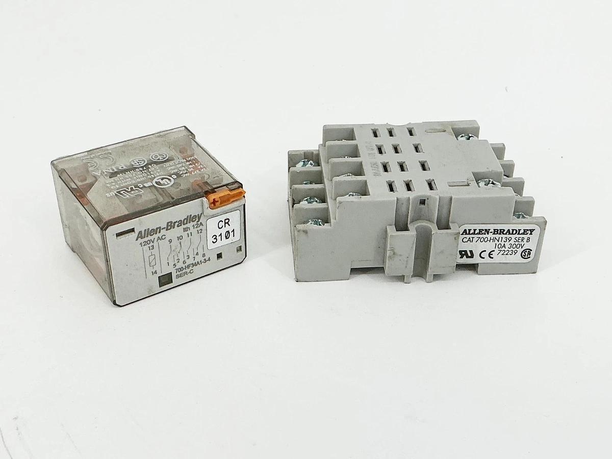 Used Allen Bradley 700-HF34A1-3-4 General Purpose Relay 4P 12A 120V 50/60Hz W/700-HN1