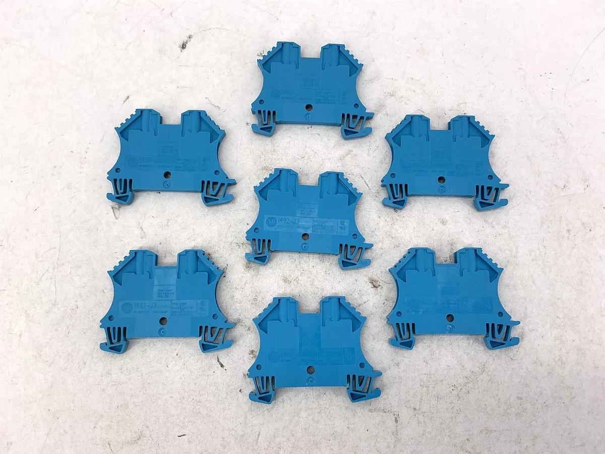 Lot of 7 New Allen Bradley 1492-J3-B Ser A Terminal Blocks Blue 25A 600V
