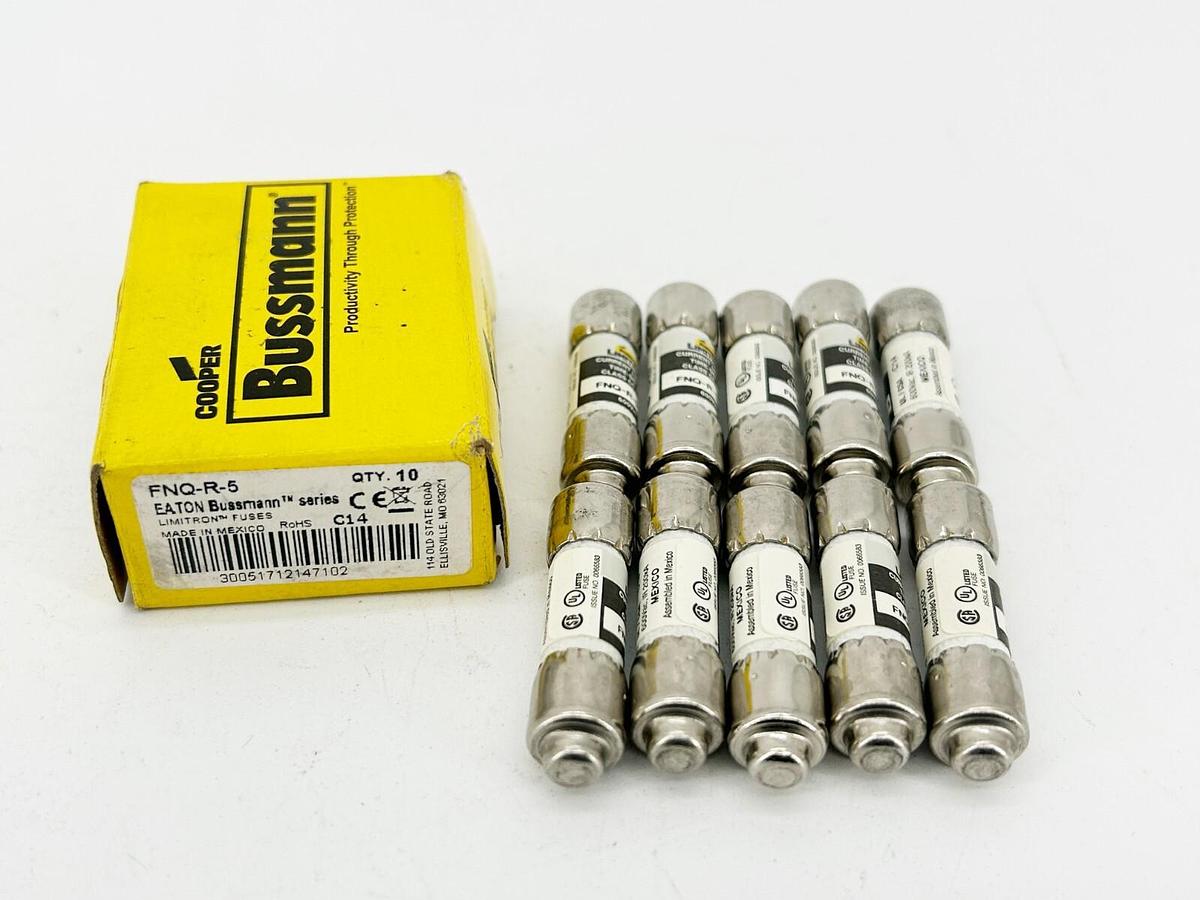 New Bussmann FNQ-R-5 Time Delay Fuse 5A 500VAC Box of 10