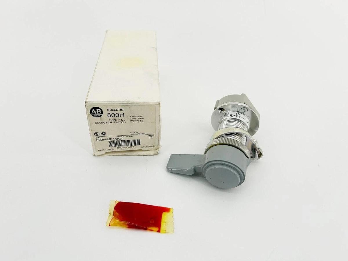 New Allen Bradley 800H-NP11KF4 Selector Switch 4 Position Wing Lever Maintained