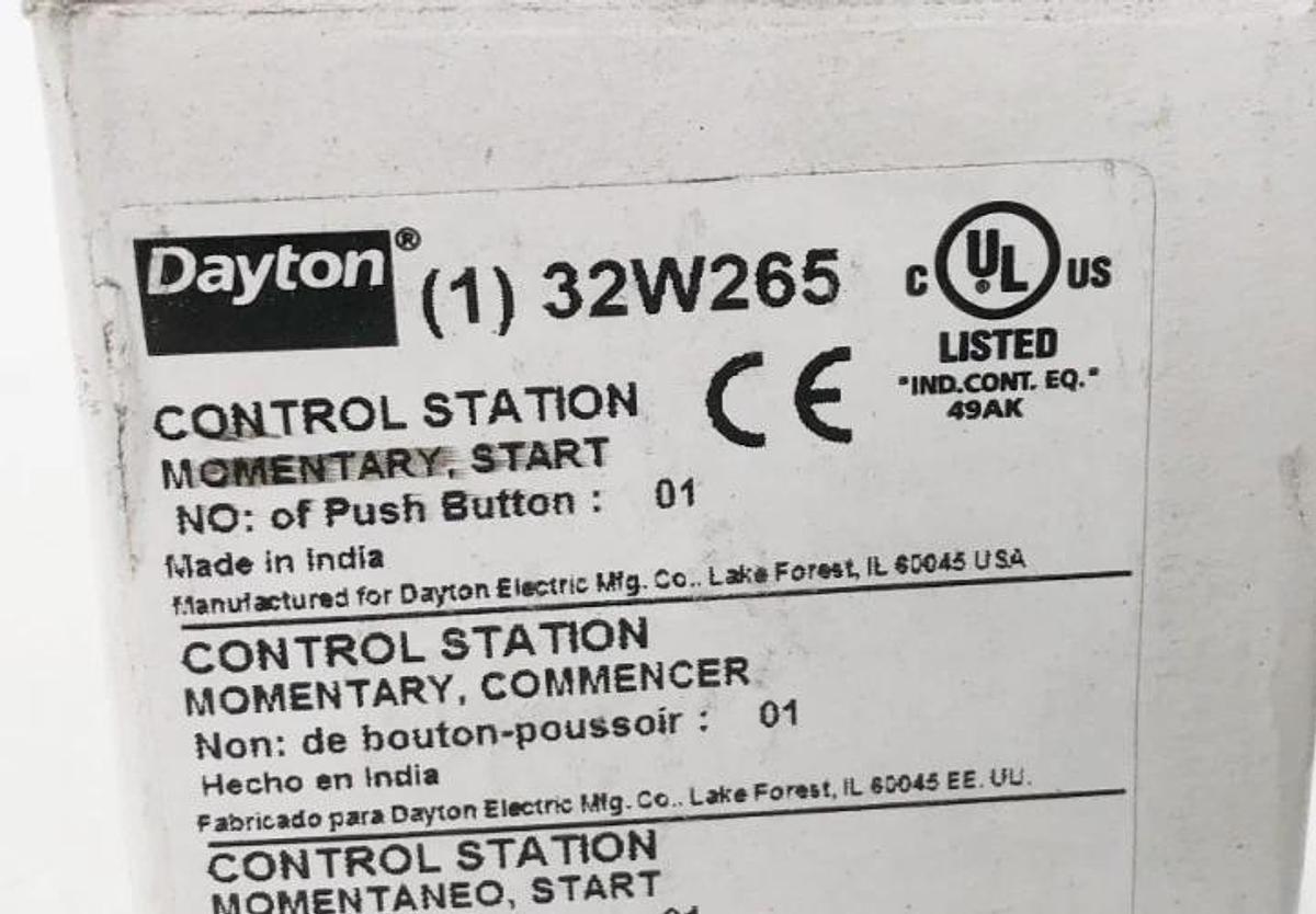 New Dayton 32W265 Pushbutton Control Station Momentary Start 1NO 22mm
