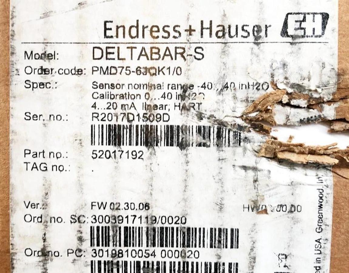 New Endress + Hauser PMD75-6JQK1/0 Pressure Transmitter DELTABAR-S 52017192