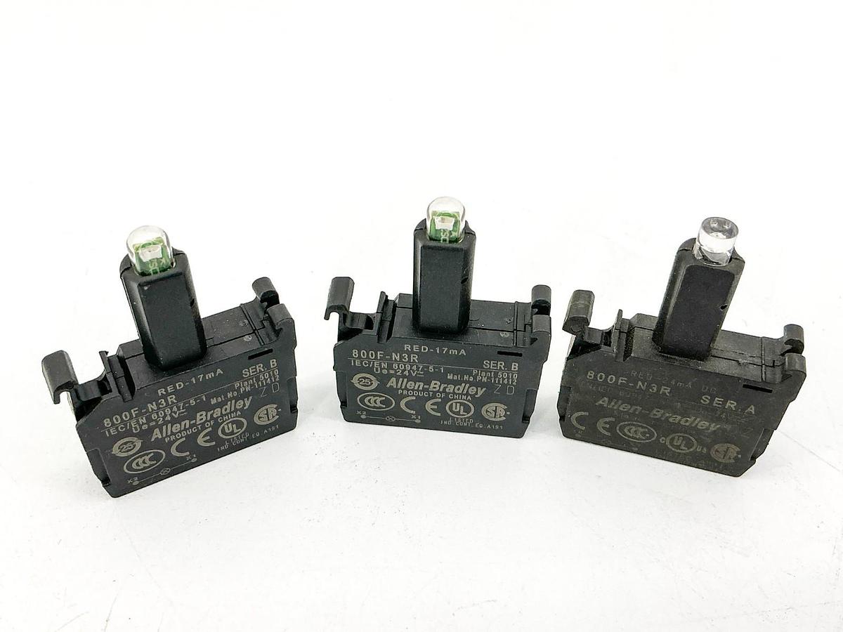 New Lot of 3 Allen Bradley 800F-N3R Light Module 24V Ser.B - No Box