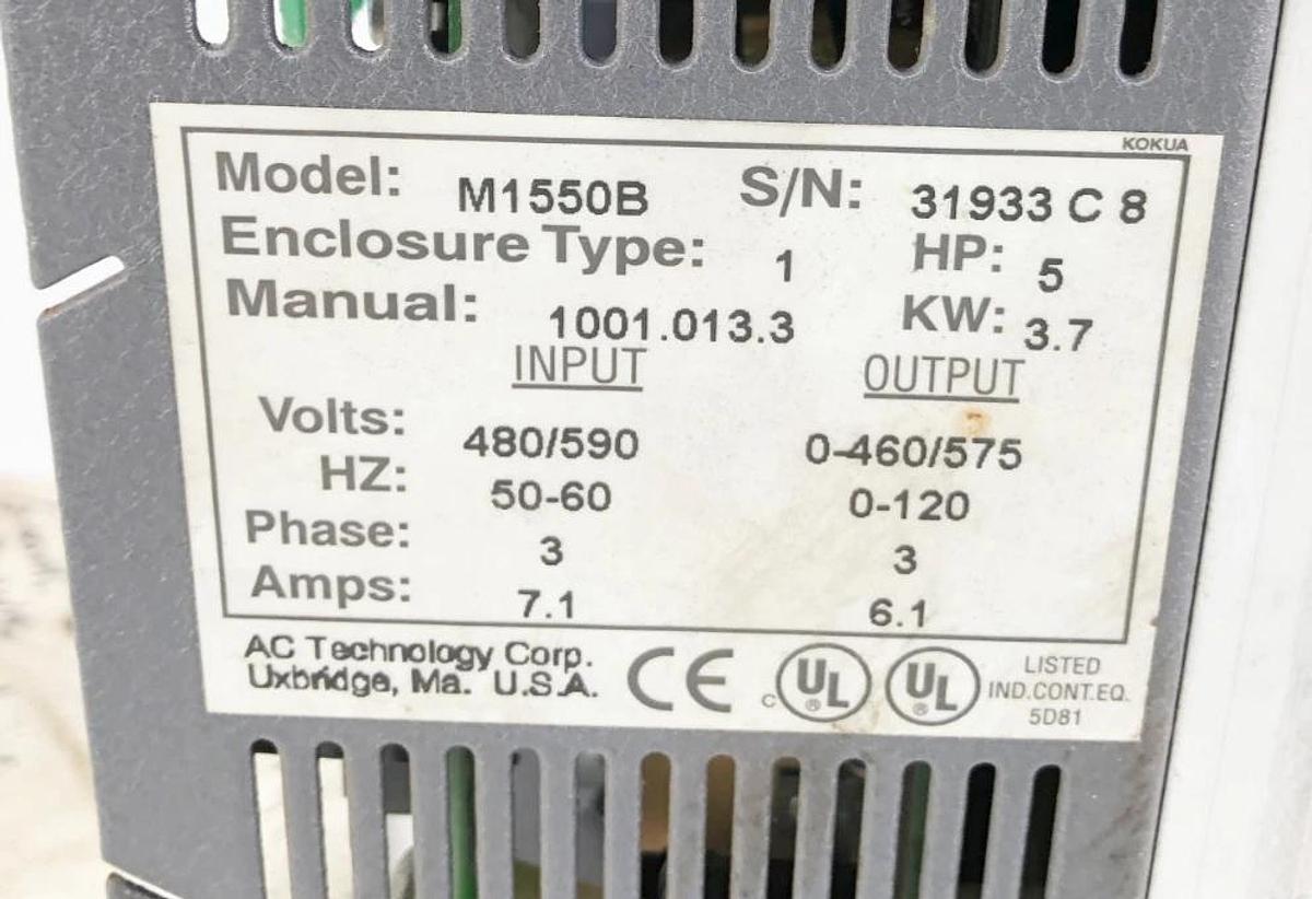 Used AC Tech M1550B Variable Frequency Drive 5HP 5.7 kW 480/590V (For Parts Only)