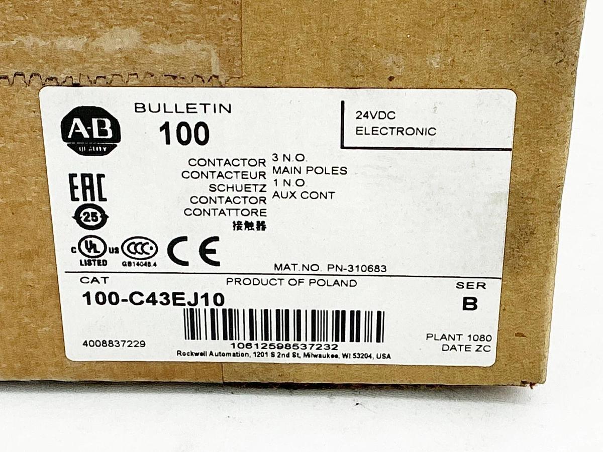 New Allen Bradley 100-C43EJ10 Contactor 43A 24V 50/60Hz 3P Ser.B