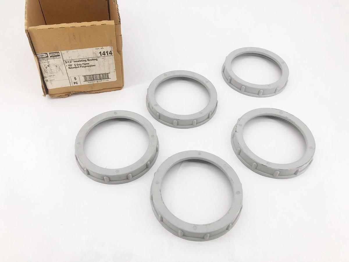 Box of 5 New Hubbell Raco 1414 Insulating Bushing Polypropylene 3-1/2"