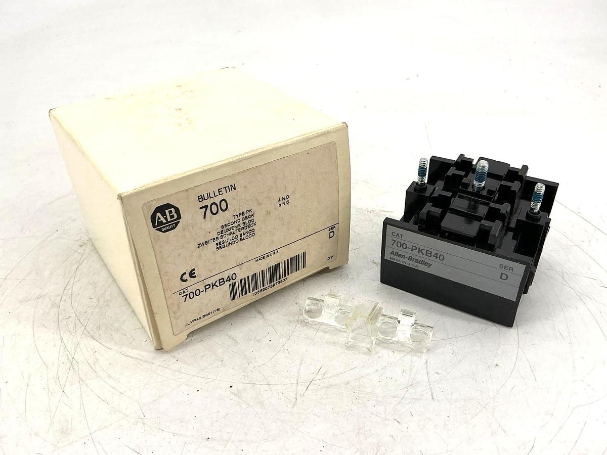 New Allen Bradley 700-PKB40 Ser D Type PK Second Deck 4NO 0NC 4P 20A 700PKB40