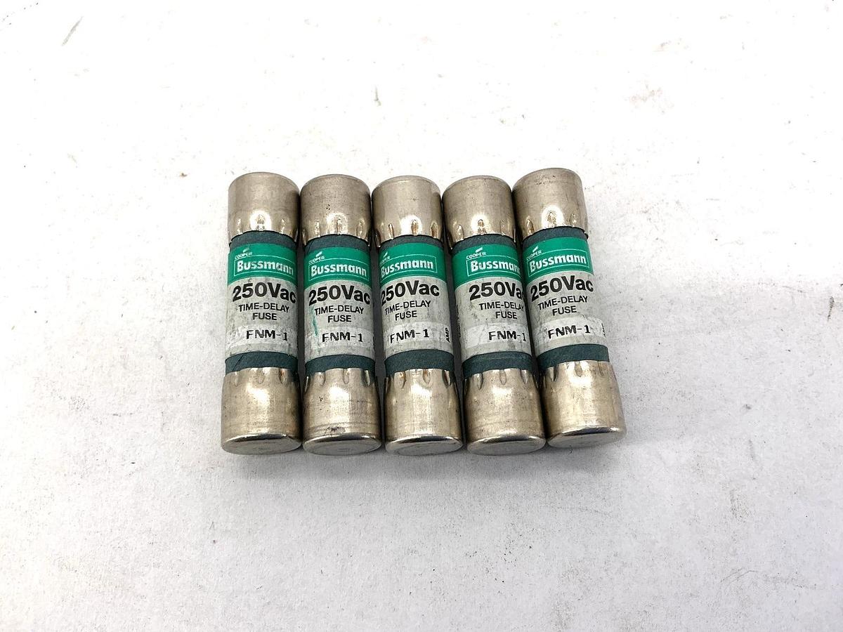 Lot of 5 New Bussmann FNM-1 250Vac Time-Delay Fuse 1A 250V