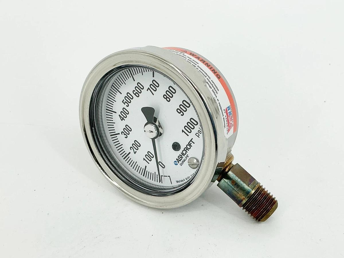 New Ashcroft 25-1009-AW-02L-1000# Pressure Gauge 0-1000PSI 2.5" Face 1/4" NPT