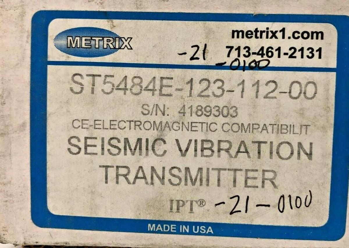 Used Metrix ST5484E-123-112-00 Seismic Vibration Transmitter 11-30VDC