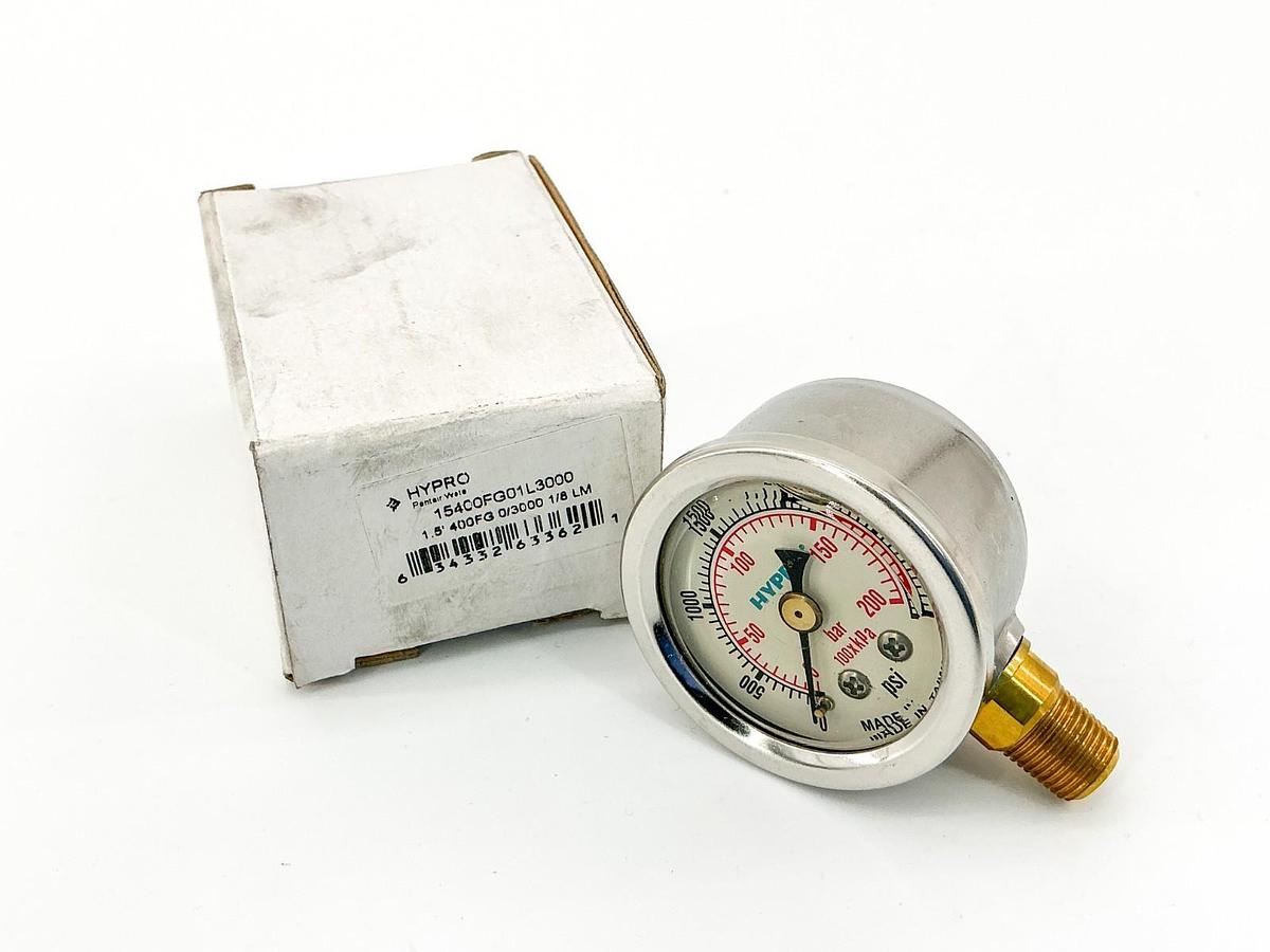 New Hypro 15400FG01L3000 Pressure Gauge 0-3000 PSI 1.5" 11/8NPT