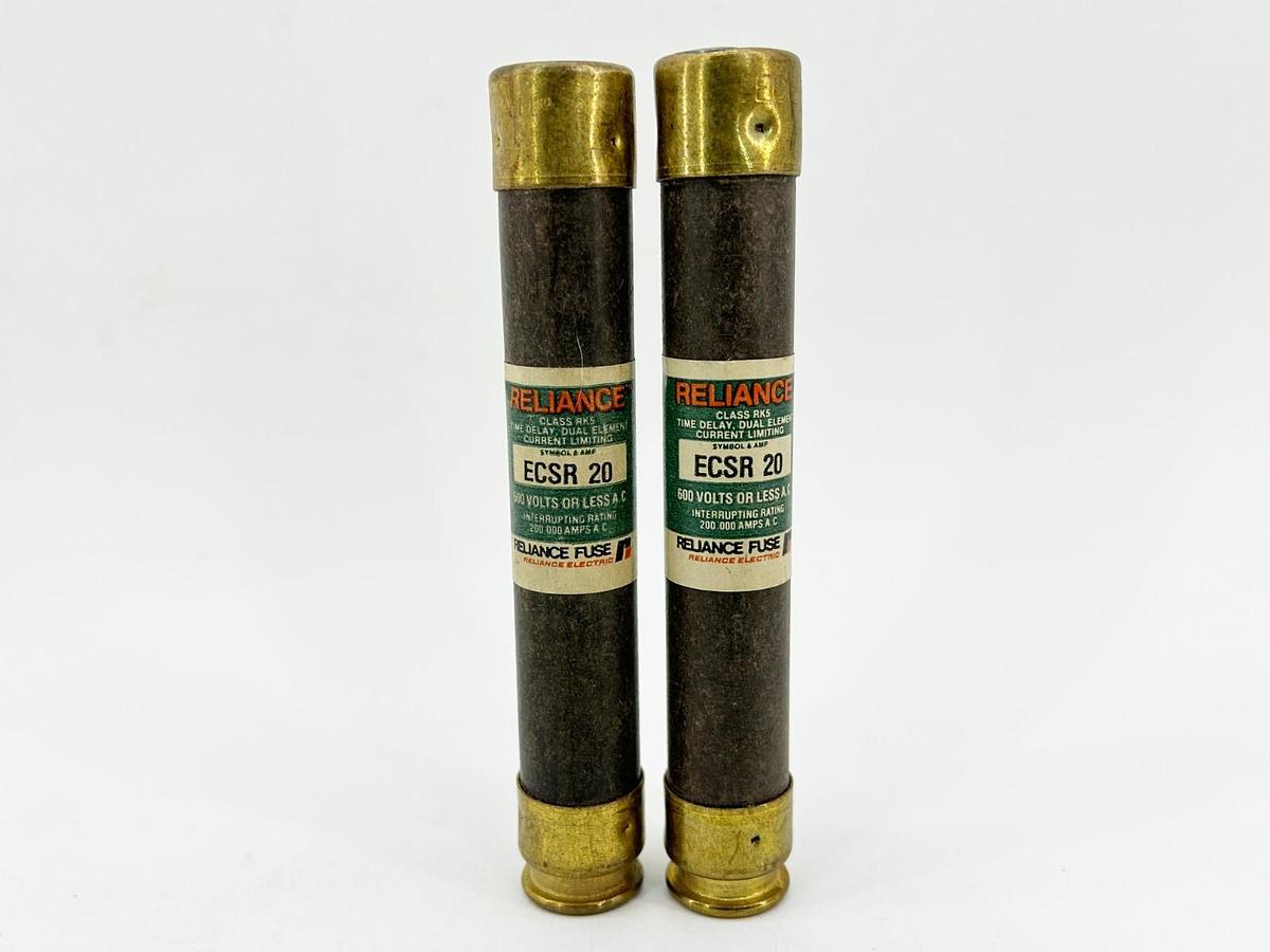 New Lot of 2 Reliance ECSR20 Time Delay Dual Element Fuse 20A 600V Class RK5