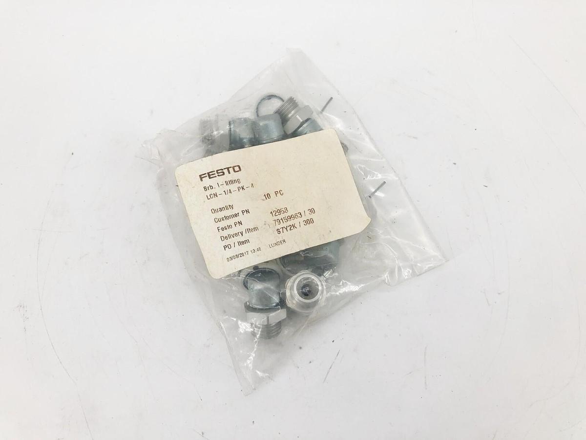 Bag of 10 New Festo LCN-1/4-PK-4 Barbed Elbow Fittings 2.9mm Nominal 12958