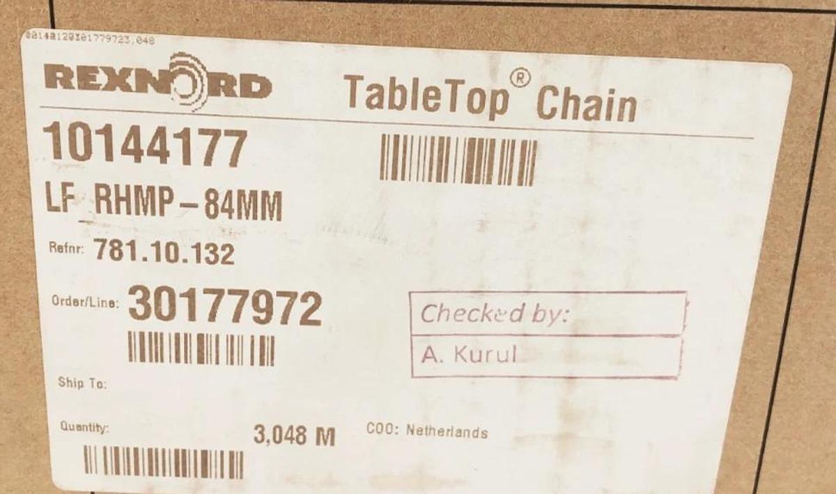 New Rexnord LF RHMP-84MM TableTop Chain 10144177 10FT.